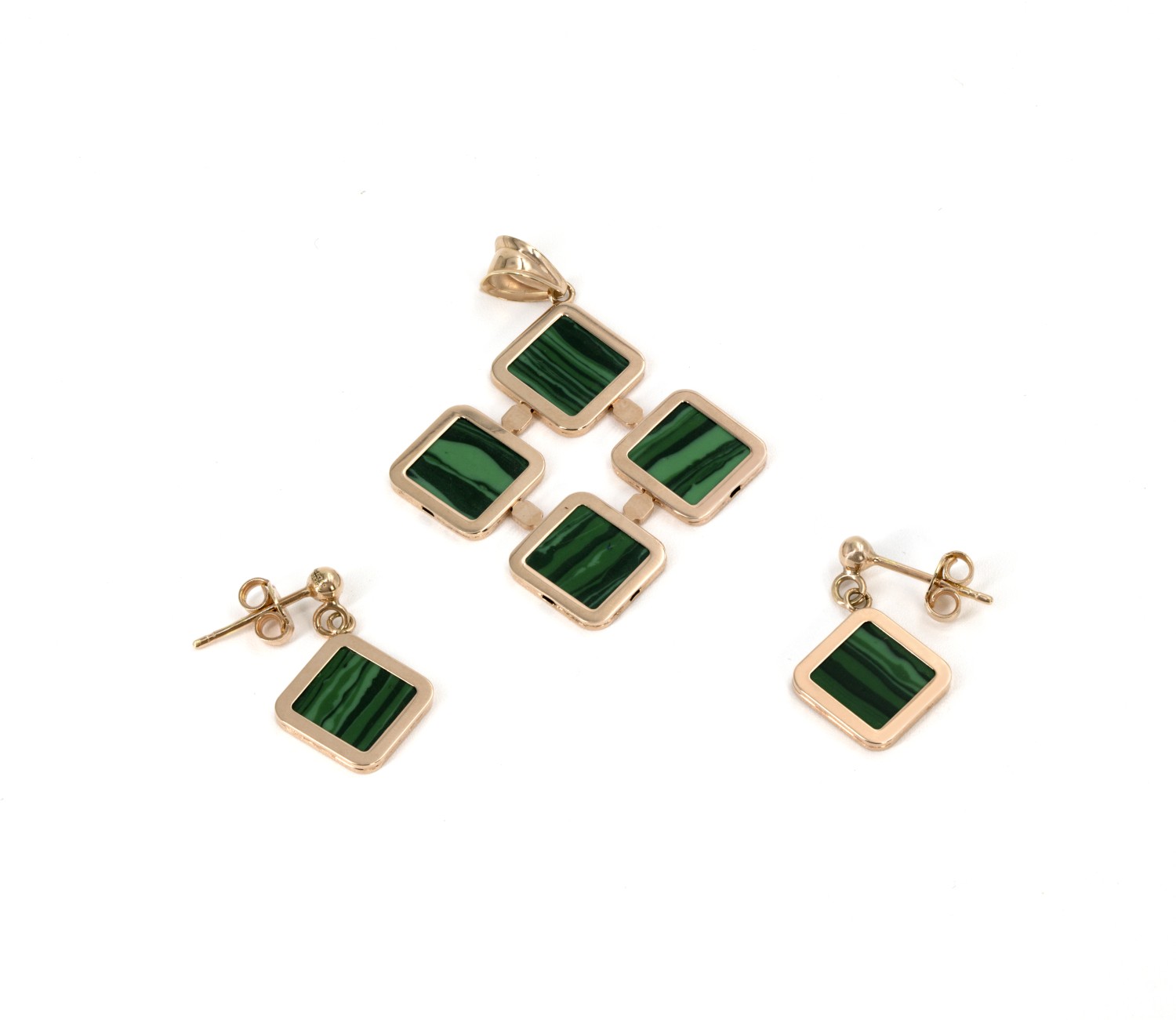 22Kt Gold Malachite Pendant With Earring